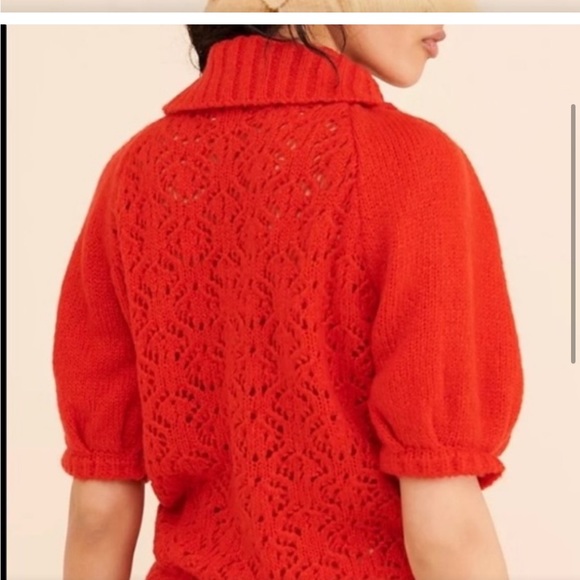 For Love & Lemons Francois puff sleeve RED sweater - Picture 3 of 3